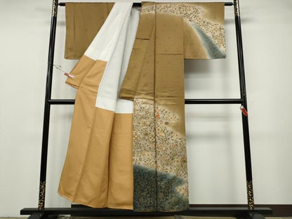 平和屋着物●訪問着　駒刺繍　道長花唐草文　暈し染め　金彩　正絹　逸品　未使用　CABF3490ut