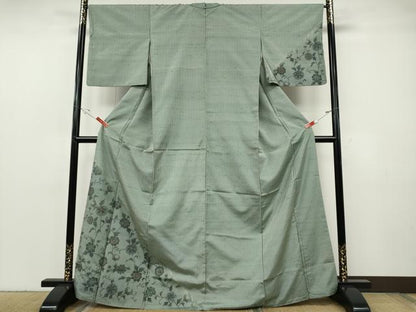 平和屋着物●訪問着　紬地　縞　花唐草文　正絹　逸品　CABF3491ut