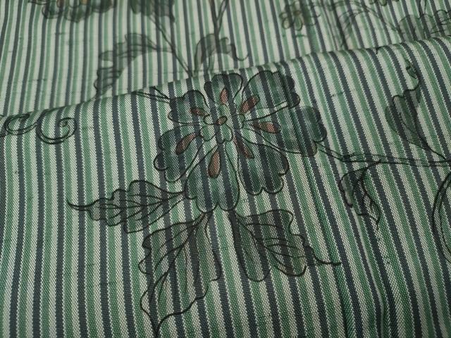 平和屋着物●訪問着　紬地　縞　花唐草文　正絹　逸品　CABF3491ut