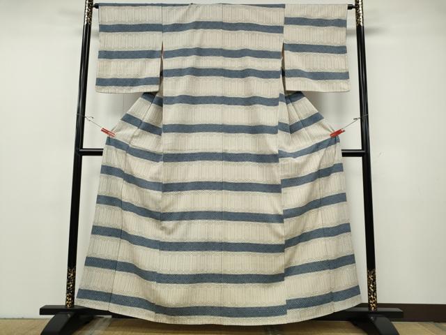 平和屋着物●本塩沢　横段吉祥文　正絹　逸品　CABF3494ut