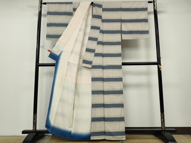 平和屋着物●本塩沢　横段吉祥文　正絹　逸品　CABF3494ut