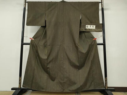 平和屋着物●上質な紬　染織工房きはだや　唐織　縞　反端付き　正絹　逸品　CABF3495ut