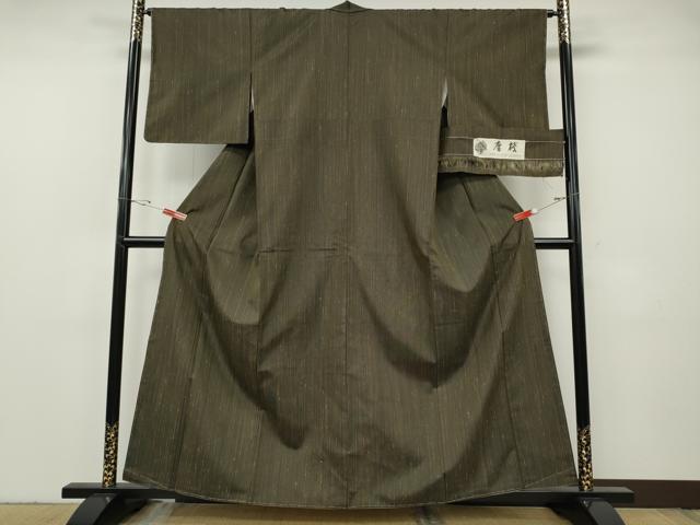平和屋着物●上質な紬　染織工房きはだや　唐織　縞　反端付き　正絹　逸品　CABF3495ut