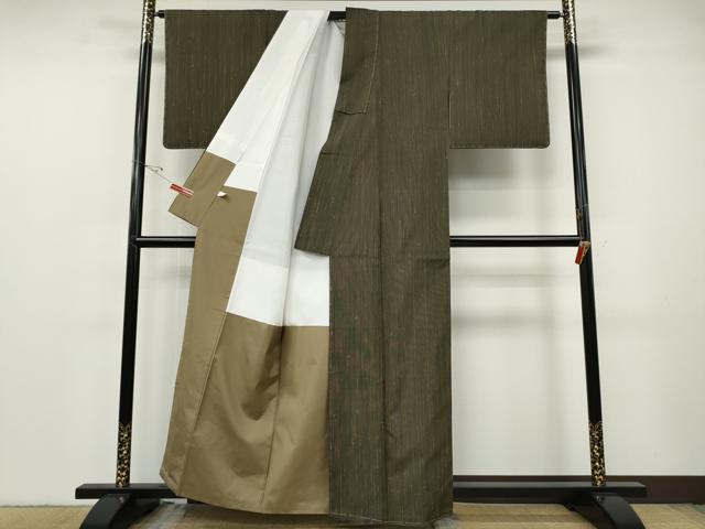 平和屋着物●上質な紬　染織工房きはだや　唐織　縞　反端付き　正絹　逸品　CABF3495ut