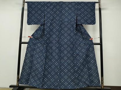 平和屋着物●久留米絣　単衣　七宝花文　綿　逸品　CABF3502ut