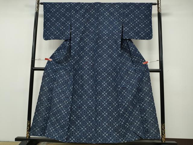 平和屋着物●久留米絣　単衣　七宝花文　綿　逸品　CABF3502ut