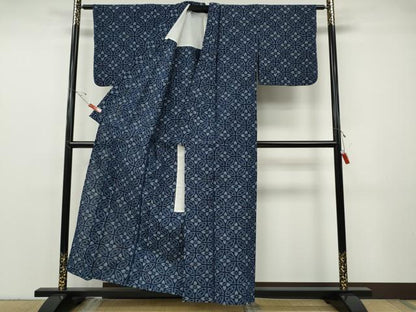 平和屋着物●久留米絣　単衣　七宝花文　綿　逸品　CABF3502ut