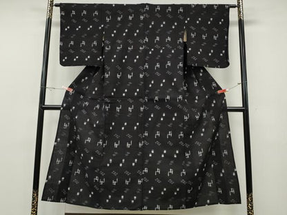 平和屋着物●久留米絣　単衣　絣文様　綿　逸品　CABF3503ut