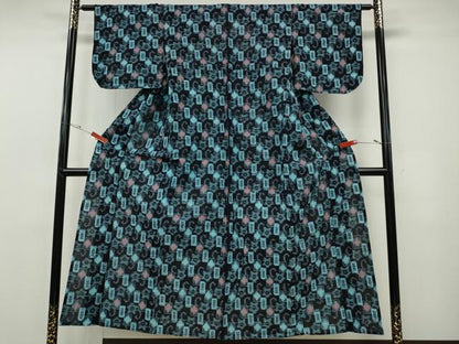 平和屋着物●久留米絣　単衣　吉祥花文　綿　逸品　CABF3504ut