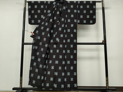 平和屋着物●久留米絣　単衣　吉祥文　綿　逸品　CABF3505ut