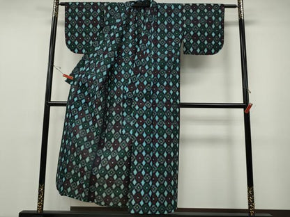 平和屋着物●久留米絣　単衣　吉祥花文　綿　逸品　CABF3506ut