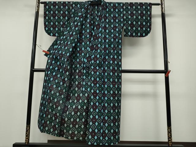 平和屋着物●久留米絣　単衣　吉祥花文　綿　逸品　CABF3506ut