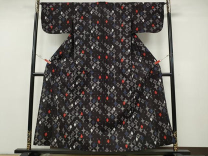 平和屋着物●久留米絣　単衣　菱花文　綿　逸品　CABF3511ut