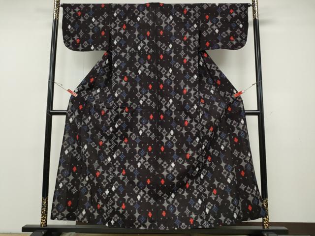 平和屋着物●久留米絣　単衣　菱花文　綿　逸品　CABF3511ut