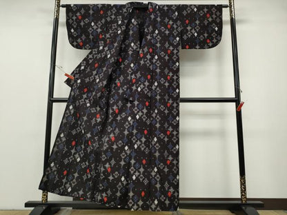 平和屋着物●久留米絣　単衣　菱花文　綿　逸品　CABF3511ut