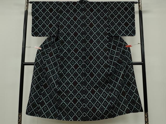 平和屋着物●久留米絣　単衣　菱花文　綿　逸品　CABF3512ut