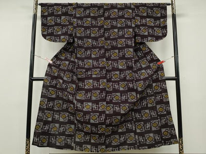 平和屋着物●久留米絣　単衣　色紙花文　綿　逸品　CABF3513ut