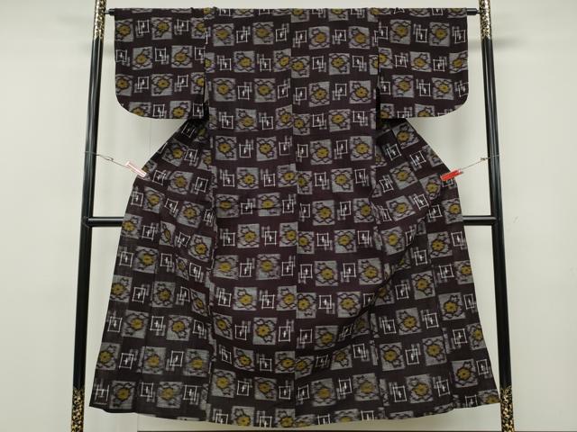 平和屋着物●久留米絣　単衣　色紙花文　綿　逸品　CABF3513ut