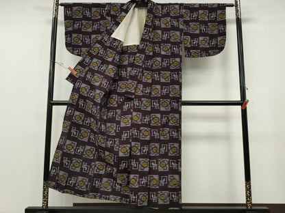 平和屋着物●久留米絣　単衣　色紙花文　綿　逸品　CABF3513ut