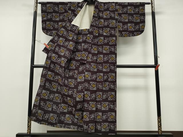 平和屋着物●久留米絣　単衣　色紙花文　綿　逸品　CABF3513ut