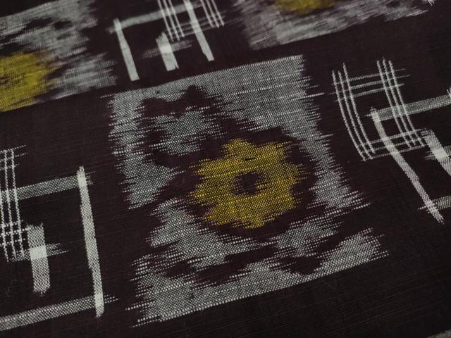 平和屋着物●久留米絣　単衣　色紙花文　綿　逸品　CABF3513ut