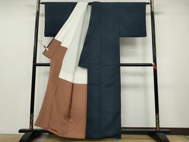 平和屋着物●本塩沢　天井七宝文　正絹　逸品　CABF3520ut