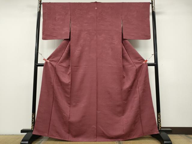 平和屋着物●上質な色無地　立波地紋　小豆色　正絹　逸品　CABF3521ut