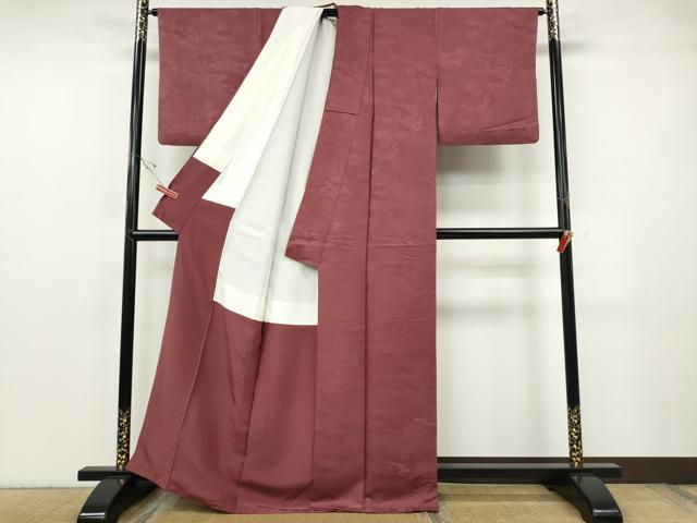平和屋着物●上質な色無地　立波地紋　小豆色　正絹　逸品　CABF3521ut
