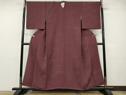 平和屋着物●上質な色無地　雲重ね地紋　紫鳶色　正絹　逸品　CABF3522ut
