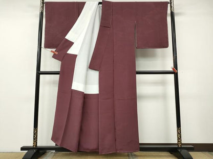 平和屋着物●上質な色無地　雲重ね地紋　紫鳶色　正絹　逸品　CABF3522ut