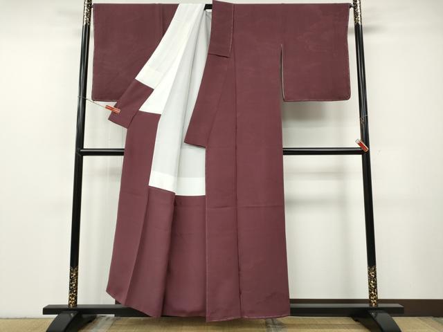平和屋着物●上質な色無地　雲重ね地紋　紫鳶色　正絹　逸品　CABF3522ut