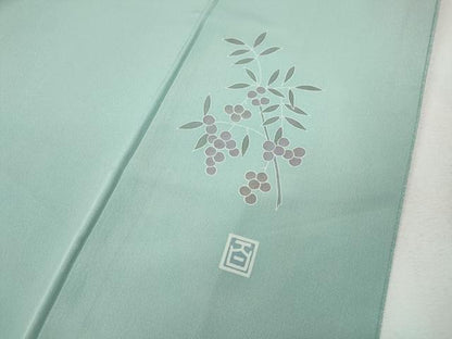 平和屋着物●京加賀友禅　百貫達雄監修　色無地　紗綾形地紋　錆青磁色　正絹　逸品　CABF3523ut