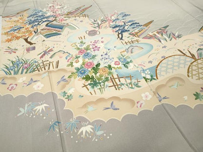平和屋着物●豪華色留袖　友禅　作家物　風景草花文　暈し染め　正絹　逸品　CABF3525ut