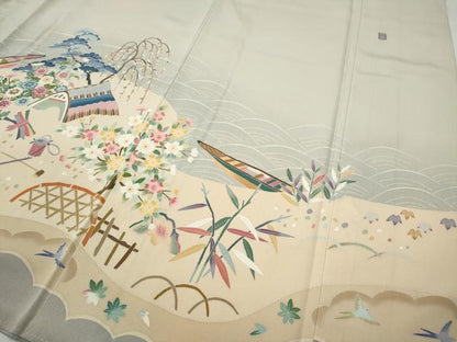 平和屋着物●豪華色留袖　友禅　作家物　風景草花文　暈し染め　正絹　逸品　CABF3525ut