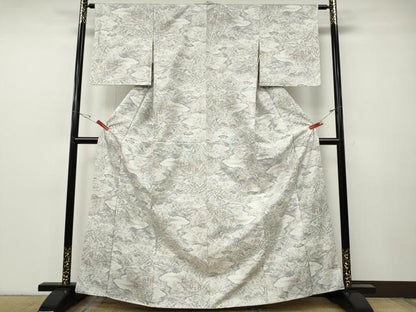 平和屋着物●本場大島紬　白大島　9マルキ　人物風景草木文　正絹　逸品　CABF3526ut