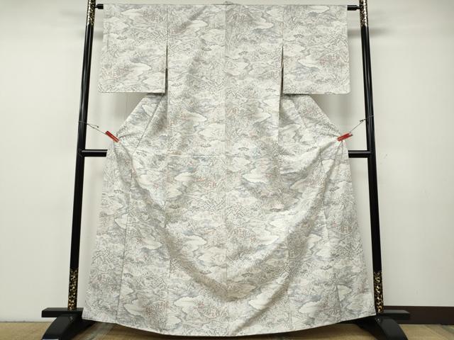 平和屋着物●本場大島紬　白大島　9マルキ　人物風景草木文　正絹　逸品　CABF3526ut