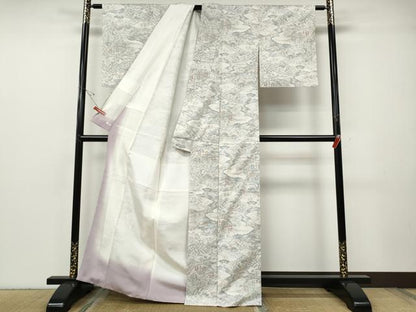 平和屋着物●本場大島紬　白大島　9マルキ　人物風景草木文　正絹　逸品　CABF3526ut