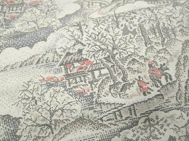 平和屋着物●本場大島紬　白大島　9マルキ　人物風景草木文　正絹　逸品　CABF3526ut