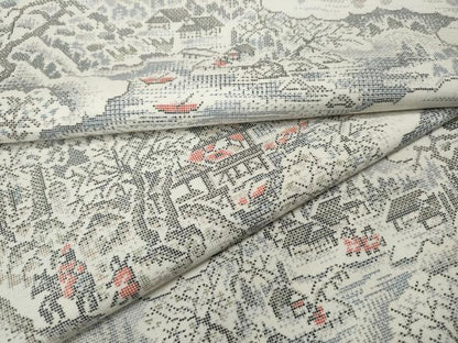 平和屋着物●本場大島紬　白大島　9マルキ　人物風景草木文　正絹　逸品　CABF3526ut