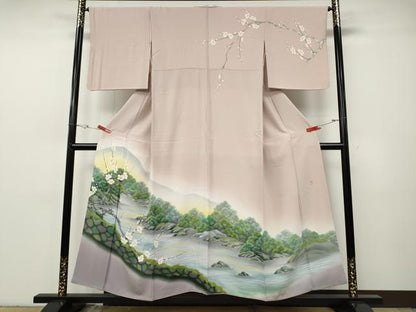平和屋着物●訪問着　作家物　手描き　流水枝桜文　暈し染め　正絹　逸品　CABF3527ut