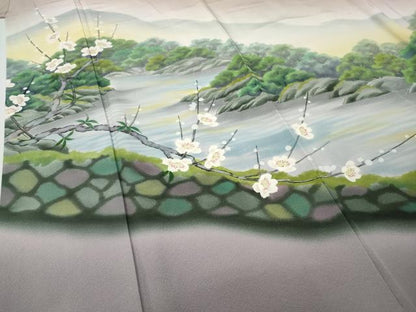 平和屋着物●訪問着　作家物　手描き　流水枝桜文　暈し染め　正絹　逸品　CABF3527ut
