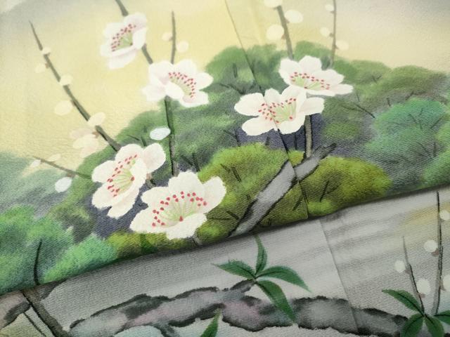 平和屋着物●訪問着　作家物　手描き　流水枝桜文　暈し染め　正絹　逸品　CABF3527ut