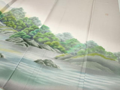 平和屋着物●訪問着　作家物　手描き　流水枝桜文　暈し染め　正絹　逸品　CABF3527ut