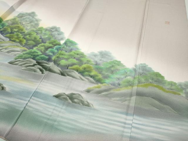 平和屋着物●訪問着　作家物　手描き　流水枝桜文　暈し染め　正絹　逸品　CABF3527ut