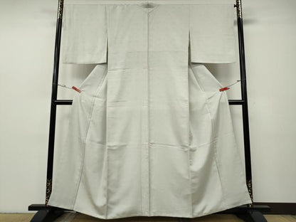 平和屋着物●上質な色無地　立波地紋　灰黄緑色　正絹　逸品　CABF3530ut
