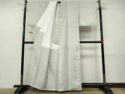 平和屋着物●上質な色無地　立波地紋　灰黄緑色　正絹　逸品　CABF3530ut
