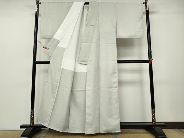 平和屋着物●上質な色無地　立波地紋　灰黄緑色　正絹　逸品　CABF3530ut