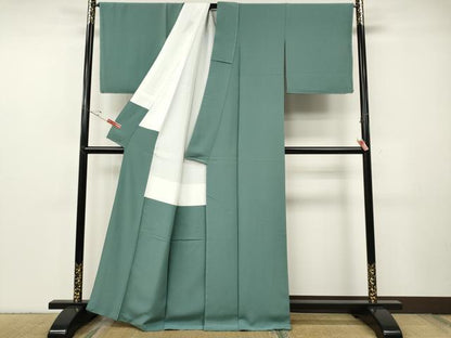 平和屋着物●上質な色無地　千草色　正絹　逸品　未使用　CABF3531ut