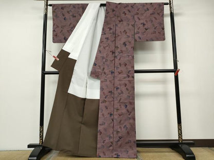 平和屋着物●上質な小紋　紬地　型染め　器物文　正絹　逸品　CABF3533ut