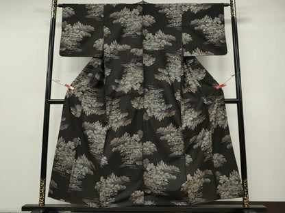 平和屋着物●本場大島紬　9マルキ　流水風景草木文　正絹　逸品　CABF3534ut